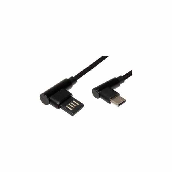 Kabel USB USB (2.0), USB A M- USB CM, 3m, kulatý, černý, plastový sáček, úhel (90°)