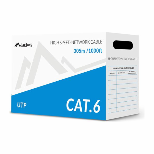 Lanberg UTP instalační kabel, cat6, SOLID, 305m (LCU6-10CC-0305-S)