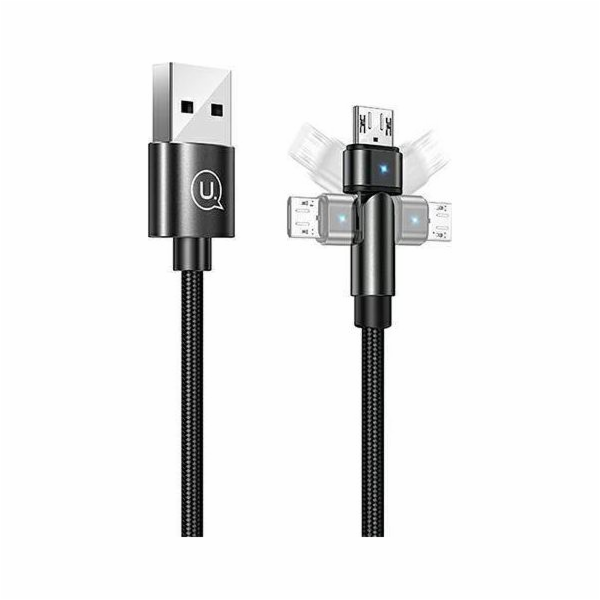 Usams USB kabel USAMS U60 2A microUSB opletený otočný kabel černá / černá 1m SJ478USB01 (US-SJ478)