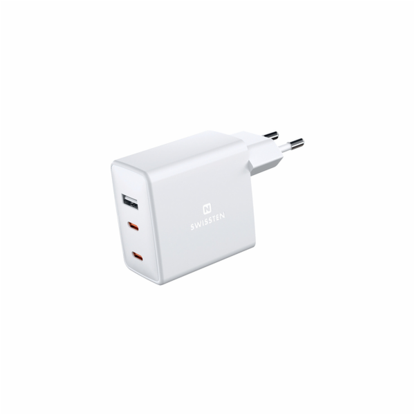 Swissten Síťový Adaptér GaN 2x USB-C + 1x USB 70W PD Bilý