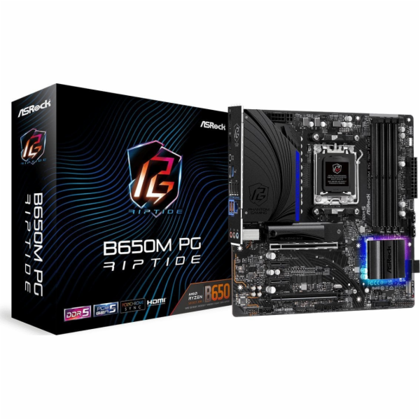 ASRock MB Sc AM5 B650M PG Riptide, AMD B650, 4xDDR5, 1xDP, 1xHDMI, mATX