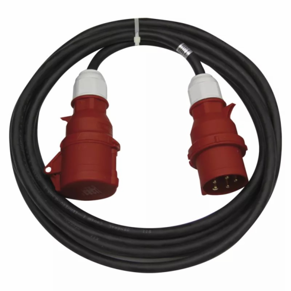 3 fázový venkovní prodlužovací kabel 20m / 1 zásuvka / černý / guma / 400 V / 2,5mm2