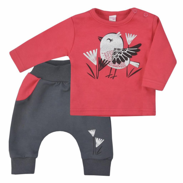 Kojenecké bavlněné tepláčky a tričko Koala Birdy tmavě růžové