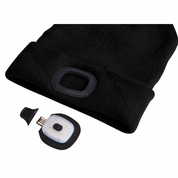 SIXTOL Čepice s čelovkou 180lm, nabíjecí, USB, univerzální velikost, bavlna/PE, černá s bambulkou SIXTOL