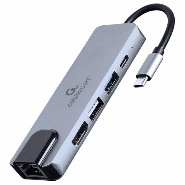 Gembird Adapter wieloportowy USB-C 5w1, PD, HDMI, USB 3.1, USB 2.0, LAN A-CM-COMBO5-04