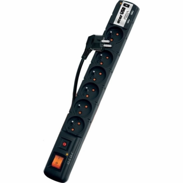 Napájecí lišta Acar USB přepěťová ochrana 6 zásuvek 3 m černá (W0158)