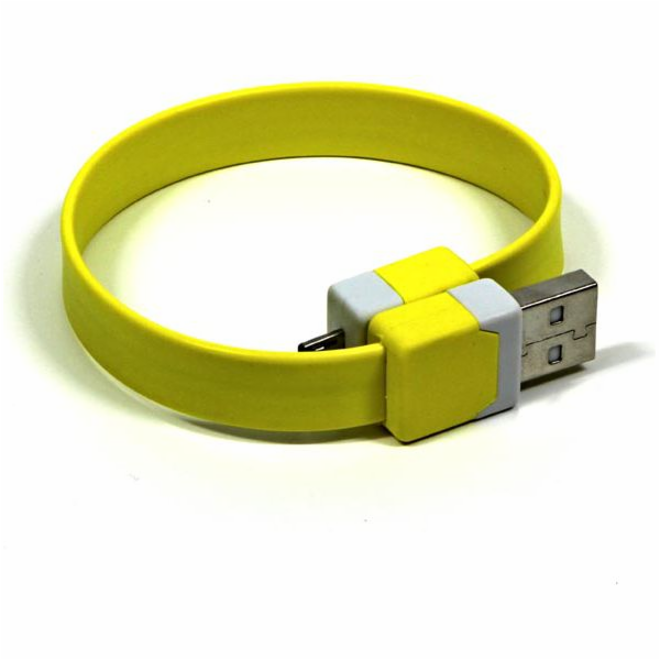 USB kabel microUSB logo na zápěstí, žluté