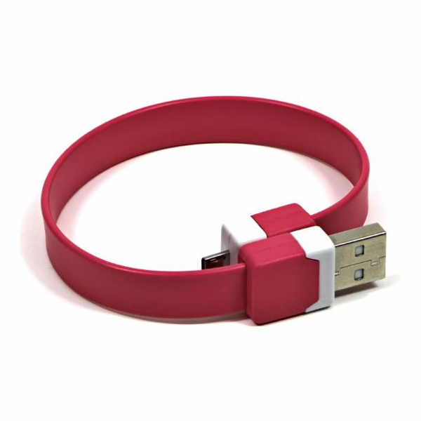 USB kabel Logo microUSB poutko na zápěstí, růžové