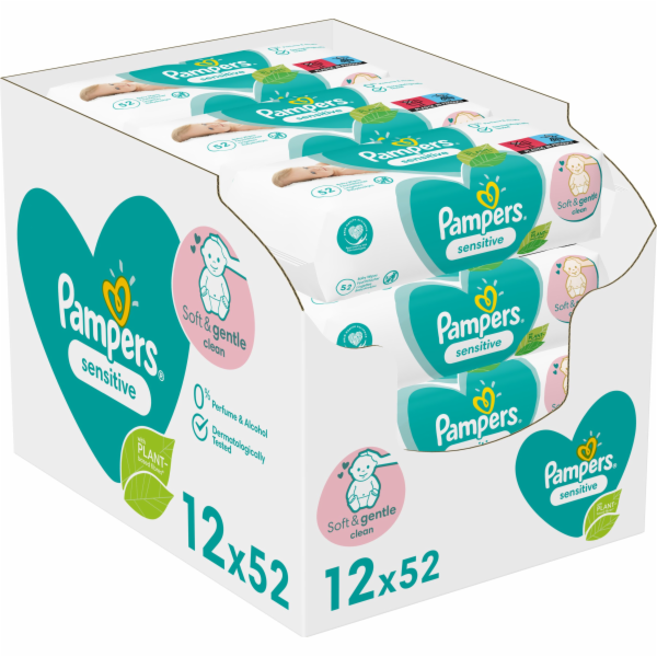 Pampers Sensitive dětské čisticí ubrousky 12 x 52 ks