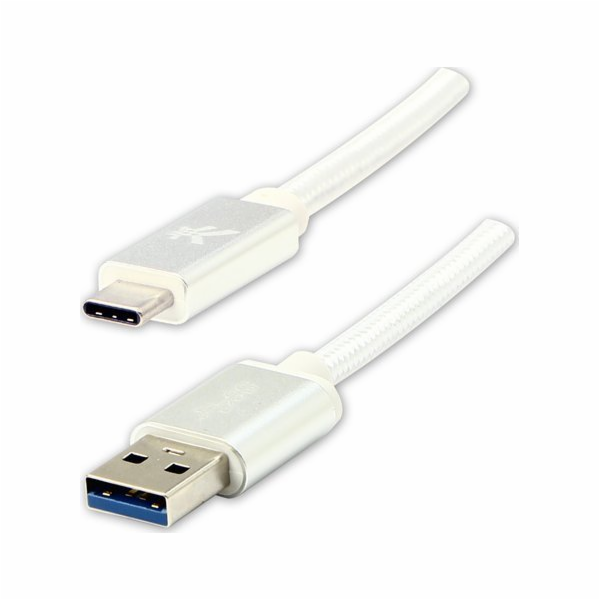 Logo kabelu USB Kabel USB (3.2 Gen 1), USB A M-USB CM, 2 m, 5 Gb/s, 5 V/3 A, bílý, logo, krabička, nylonové opletení, hliníkový kryt konektoru