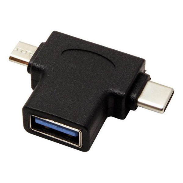 Adapter USB microUSB - USB + USB-C Czarny