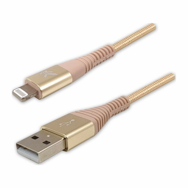 USB USB kabel USB kabel (2.0), USB A M - Apple Lightning C89 M, 1M, MFI Certifikát, 5V/2.4A, Zlato, Logo, Box, Nylon Braid, hliníkový kryt