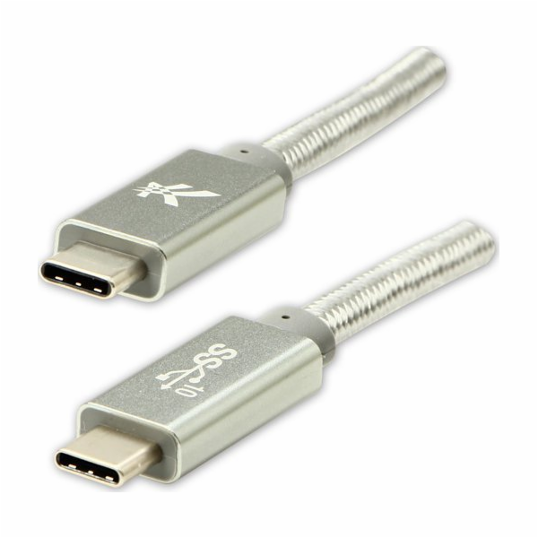 Kabel USB kabel USB kabel (3.2 Gen 2), USB C M - USB C M, 1M, dodávka napájení 100 W, 10 GB/S, 20V/5A, Silver, Logo, Box, Nylon Braid, Aluminium Braid