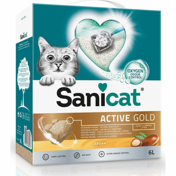 Stelivo pro kočky Sanicat Active Gold Argan, stelivo pro kočky, bentonit, 6l, hrudkující