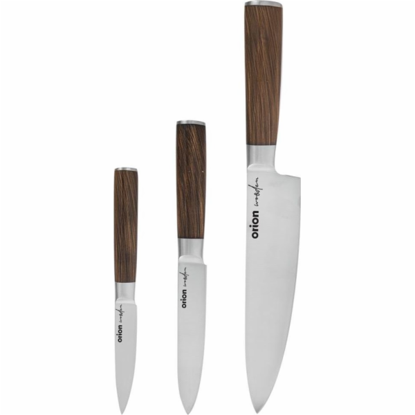 Orion Knife / ocelové kuchyňské nože 3el DŘEVĚNÁ univerzální sada nožů