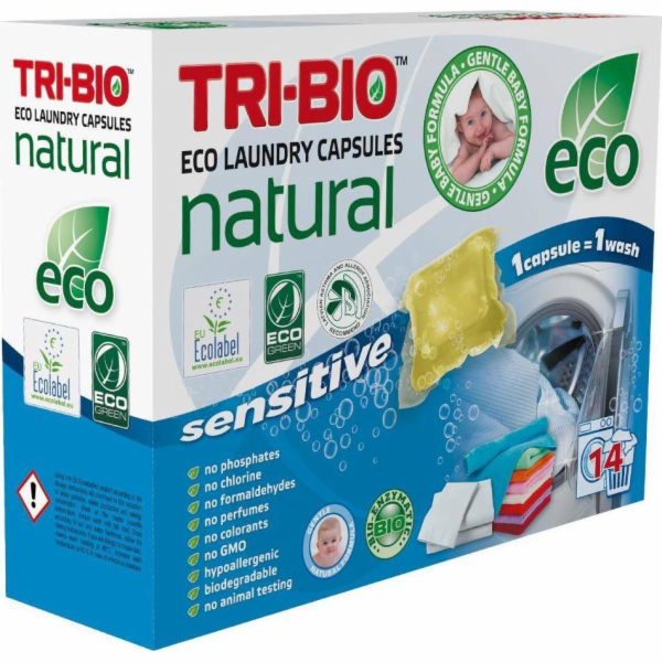 Tri-Bio, přírodní ekologické tobolky pro mytí citlivé, 14 kusů