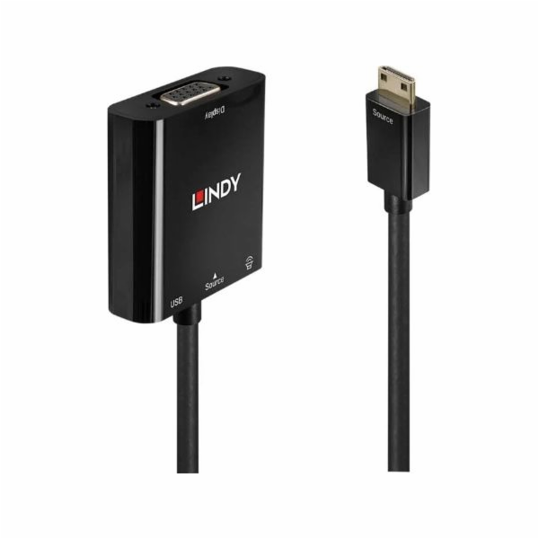 Lindy USB-C MiniJack 3,5 mm adaptér D-Sub (VGA), 0,1 m, černý (38286)