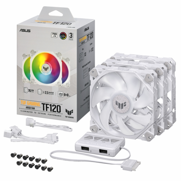 ASUS ventilátor TUF GAMING TF120 ARGB 3IN1 WHITE, 3x120mm PC case fan