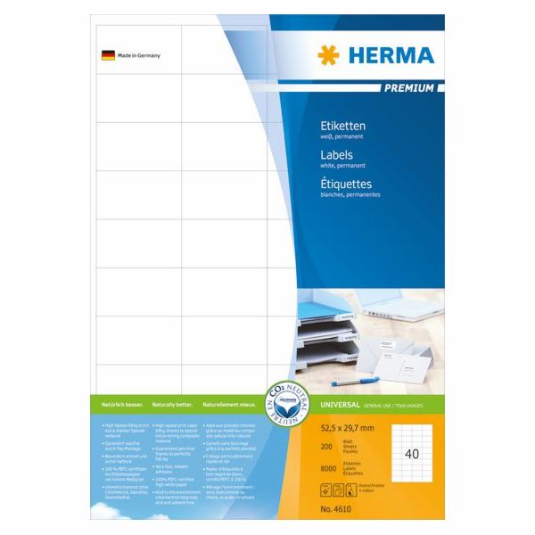 Herma Premium etikety A4, bílé, matný papír, 8000 ks (4610)