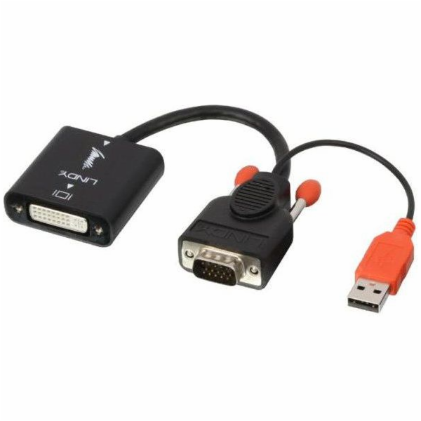 Lindy AV adaptér DVI-I - D-Sub (VGA) + USB-A černý (38184)
