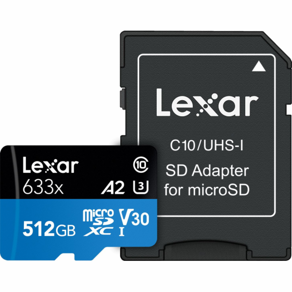 Lexar 633x MicroSDXC karta 512GB Class 10 UHS-I/U3 A2 V30 (LSDMI512BB633A)