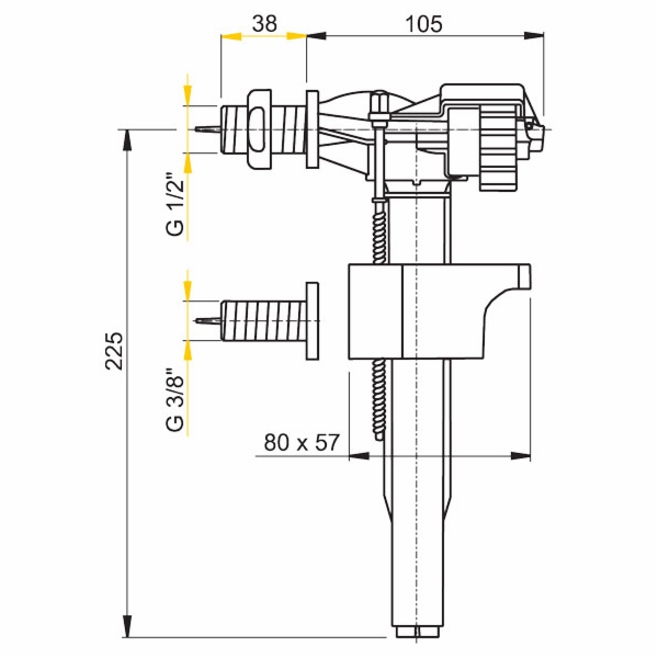 Ventil napouštěcí boční WC A15 3/8"