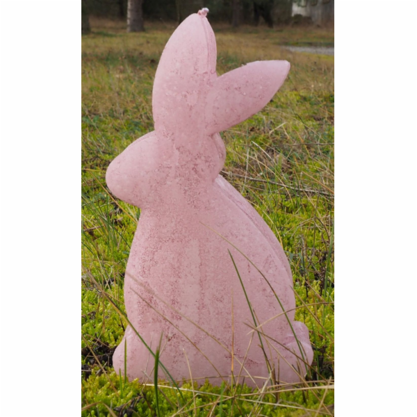 Svíčka zajíc růžový metal, výška 20 cm