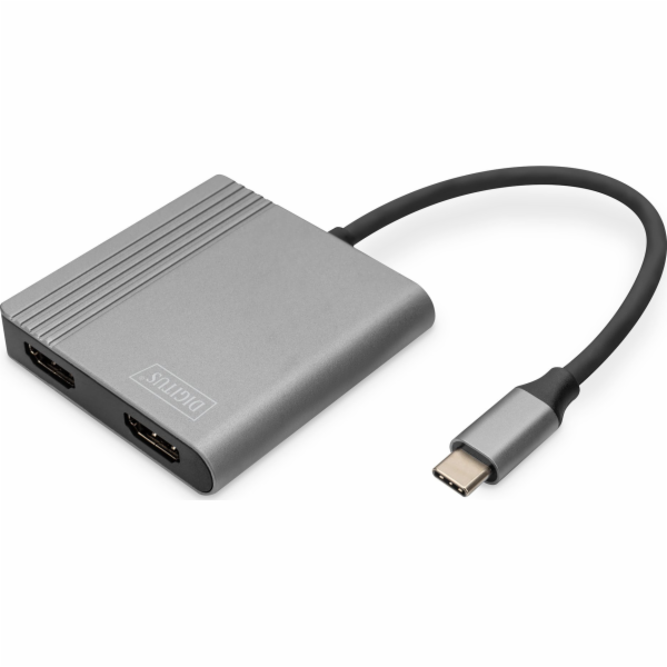 DIGITUS Adaptér USB-C - 2x HDMI, 18 cm 4K/30Hz, stříbrný, hliníkový kryt