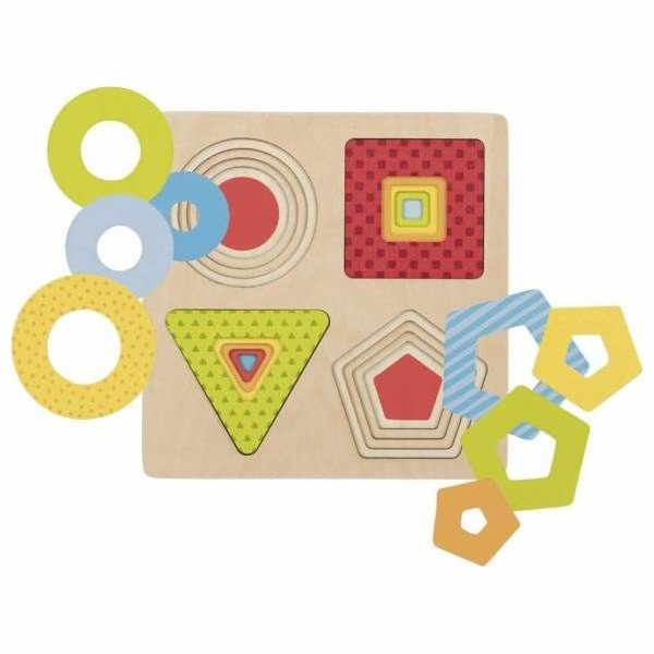Goki dřevěná puzzle geometrická geometrie tvaru - pro děti, Montessori Uniw AIDS