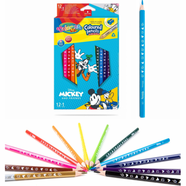 Patio trojúhelníkové tužky tužky 12 kusů 13 barev + Colorino Kids Mickey Content
