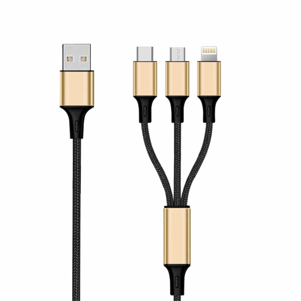 2Go 3in1 USB Ladekabel Gold 1,5 m F.Micro-USB, Lightn. Typ c