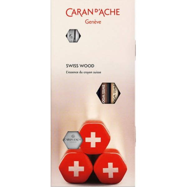 Caran d`arche tužka sada Caan d Ace Swiss Wood, HB, 2 ks + elastický a ořezávátko, mix barev