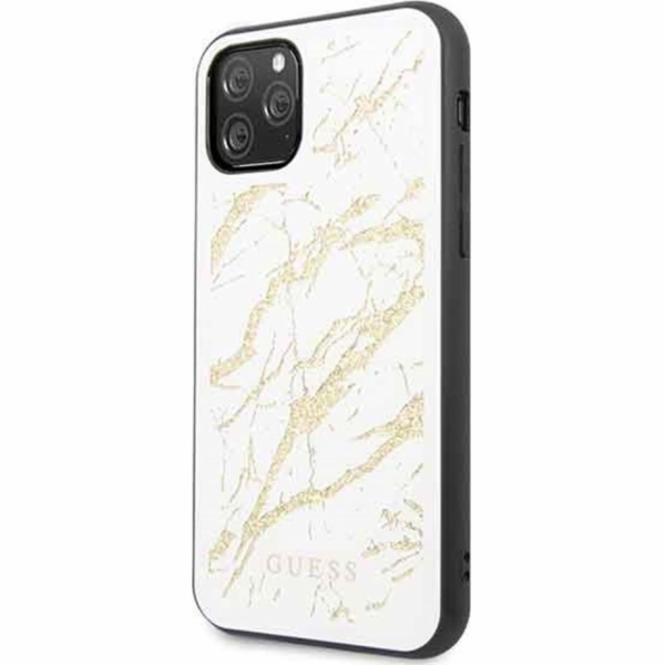 Guess Guess GUHCN58MGGWH iPhone 11 Pro bílé/bílé pevné pouzdro Glitter Marble Glass