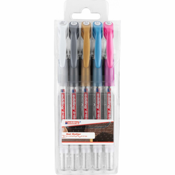 Edding gelové pero E-2185/5 s Edding, 0,7 mm, 5 ks, přívěsek, mix barev