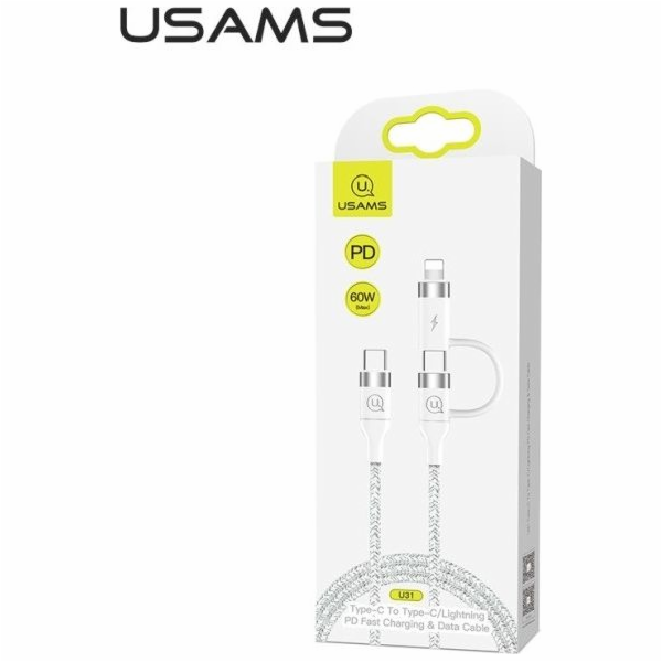 Usams USB-C – USB-C + Lightning kabel 1,2 m bílý (63775-uniw)