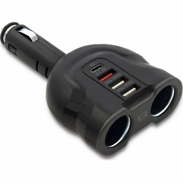 Nabíječka Qoltec Rozbočovač do zapalovače do auta 12-24V | 52W | 2,4A | 2xUSB | USB QC 3.0 | USB C PD | 2x zásuvka pro zapalovač cigaret