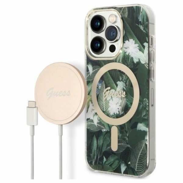 Hádej Case Case + Wireless Charger GUBP14LHJEACSA Apple iPhone 14 Pro Zielony/Green Hard Case Jungle Magsafe