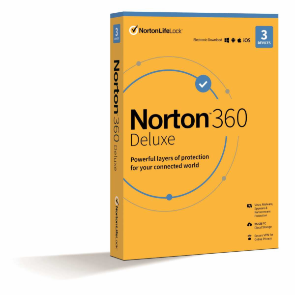 Norton 360 DELUXE 25GB + VPN 1 lic. 3 lic. 2 roky (21435446) NORTON 360 DELUXE 25GB +VPN 1 uživatel pro 3 zařízení na 2 roky ESD