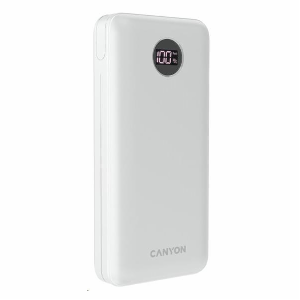 Canyon CNE-CPB2002W CANYON powerbanka PB-2002, 20000mAh Li-poly QC&PD, display, In USB-C, Out 1x USB-C + 2x USB-A, bílá