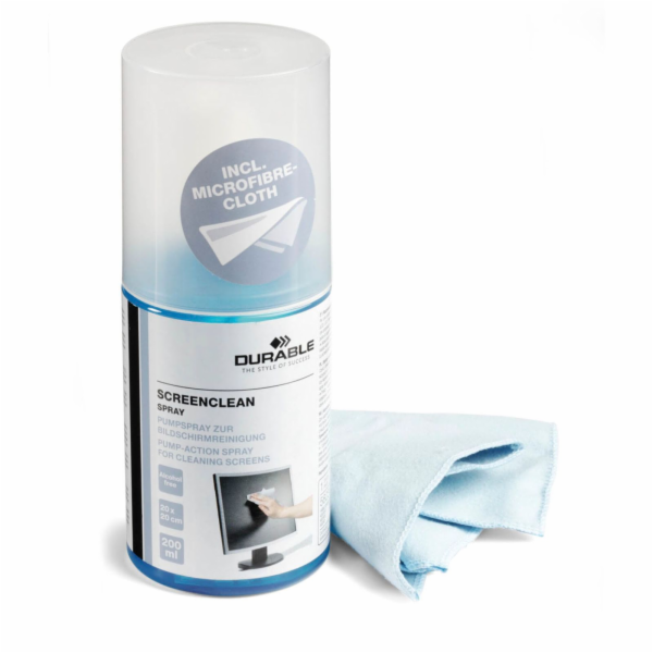 Durable SCREENCLEAN SPRAY 200ml Pump Action Spray + Cloth 582300