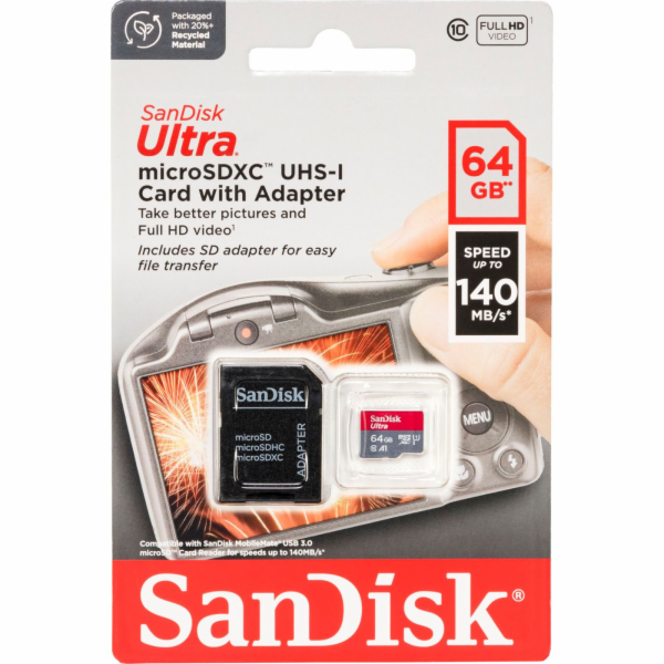 SanDisk Ultra microSDHC 64GB 140MB/s.Adapt.SDSQUAB-064G-GN6IA