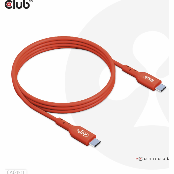 Club3D kabel USB-C, Oboustranný USB-IF Certifikovaný data kabel, PD 240W(48V/5A) EPR M/M 1m