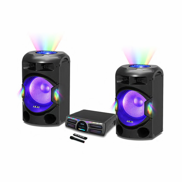 Reproduktor AKAI, Dual speaker system Y3, párty, Bluetooth, 3 x mikrofon, dálkový ovladač, LED světelné efekty, 400 W RMS