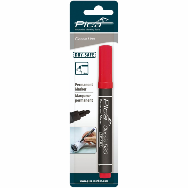 Pica Permanent Marker 1-4mm, Round Tip, red Retail Packaging