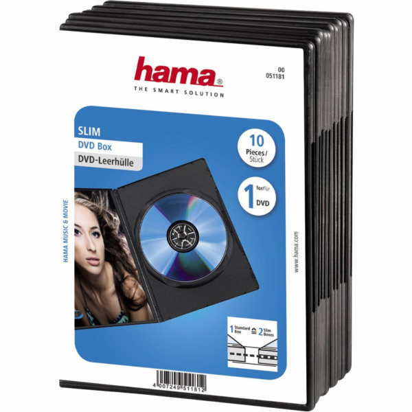 1x10 Hama zásobník na DVD tenký 50% úspora prostoru 51181