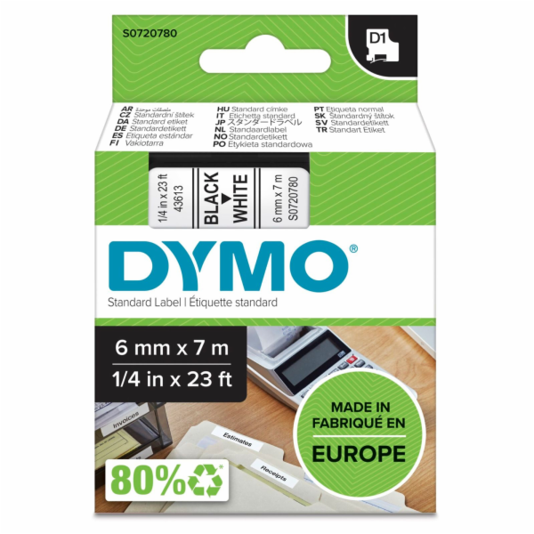 Dymo D1 ORIGINAL Schriftband, schwarz auf weiß, 6mm x 7m