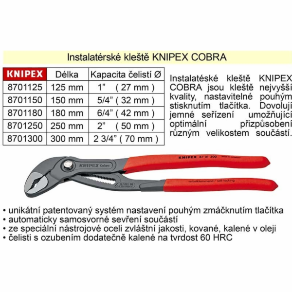Knipex Siko kleště Cobra 180 mm