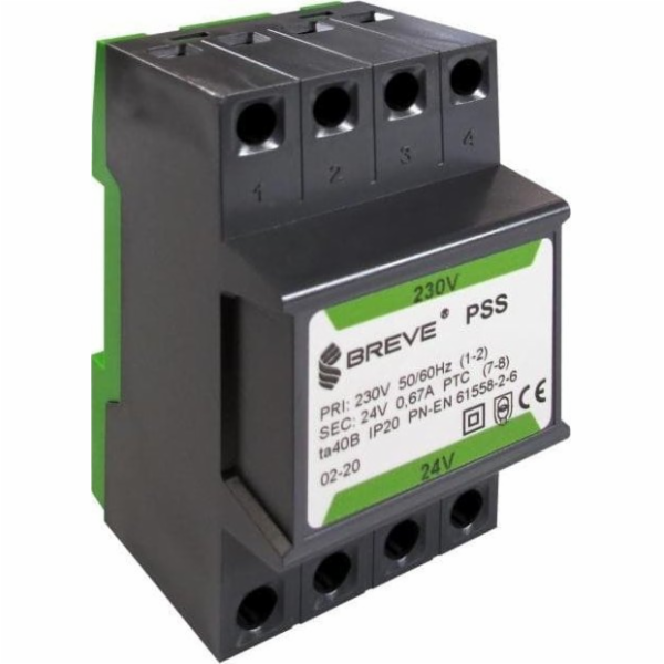 BREVE 1fázový modulární transformátor PSS 10VA 230V/24V /na lištu/ 16024-0251