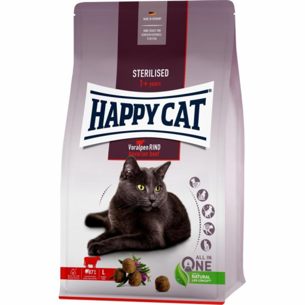 Šťastná kočka sterilizovaná bavorská hovězí maso, suché jídlo, pro kočky po sterilizaci, bavorské hovězí maso, 10 kg, taška