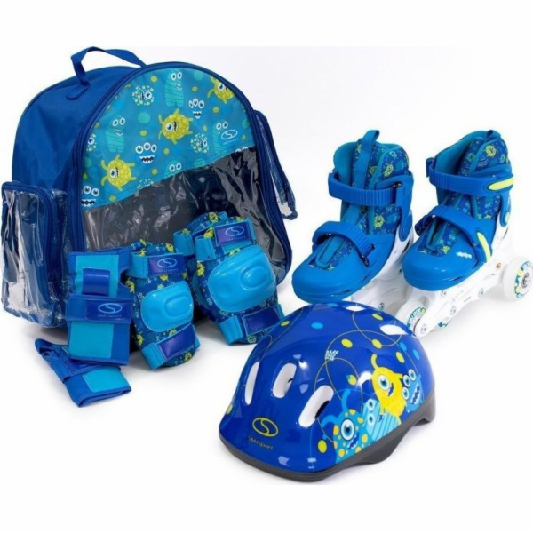 SMJ Sport Roller-Rolki set + helma + chrániče + batoh (BS901p) Blue-White na 26-29